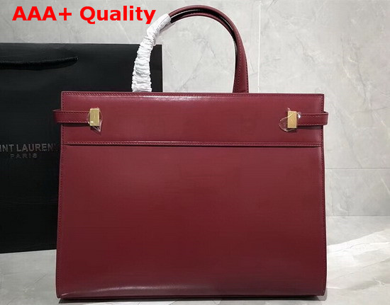 Saint Laurent Manhattan Small Shopping Bag in Dark Legion Red Smooth Leather Replica