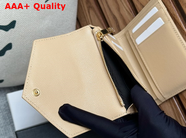 Saint Laurent Matelasse Compact Tri Fold Wallet in Beige Grain de Poudre Leather Replica