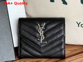 Saint Laurent Matelasse Compact Tri Fold Wallet in Black Grain de Poudre Leather Replica