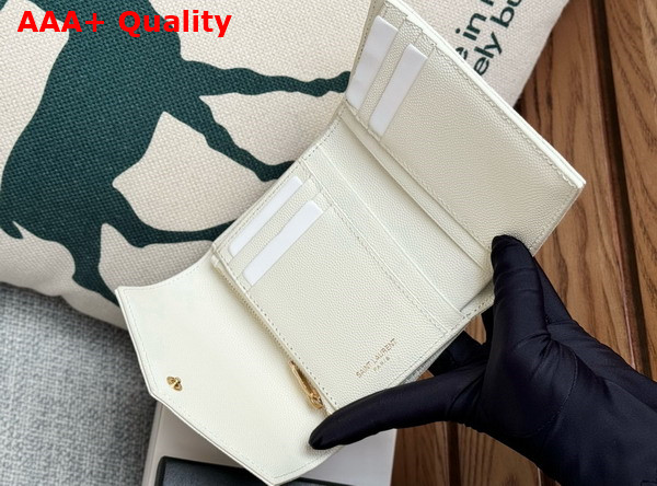 Saint Laurent Matelasse Compact Tri Fold Wallet in Blanc Vintage Grain de Poudre Leather Replica
