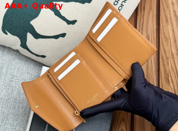 Saint Laurent Matelasse Compact Tri Fold Wallet in Brown Grain de Poudre Leather Replica