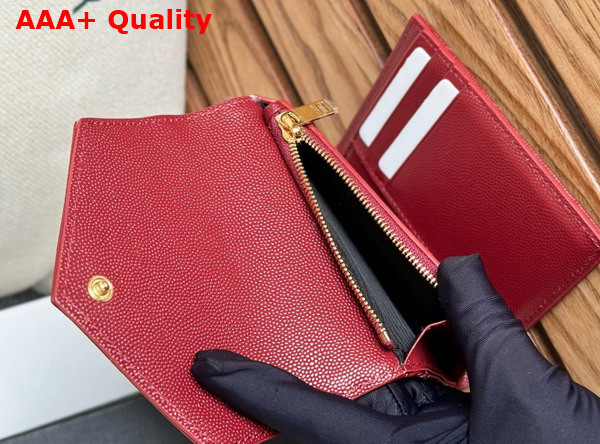 Saint Laurent Matelasse Compact Tri Fold Wallet in Dark Red Grain de Poudre Leather Replica
