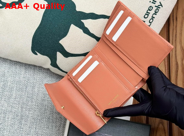 Saint Laurent Matelasse Compact Tri Fold Wallet in Dusty Pink Grain de Poudre Leather Replica