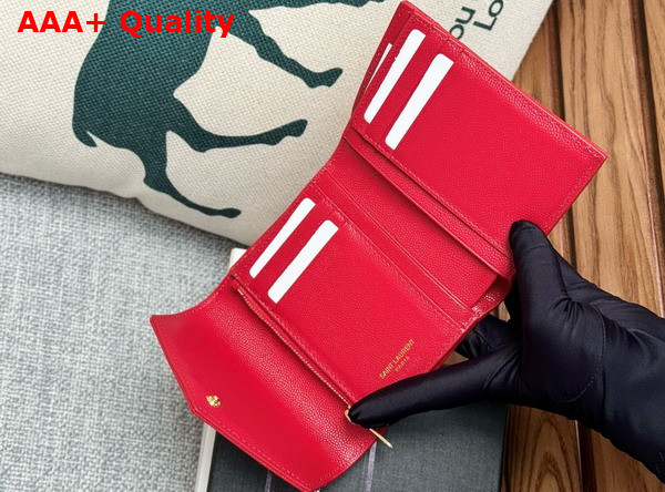 Saint Laurent Matelasse Compact Tri Fold Wallet in Red Grain de Poudre Leather Replica