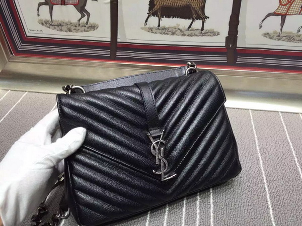 Saint Laurent Medium College Bag in Black Metalasse Leather for Sale