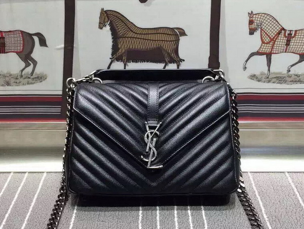 Saint Laurent Medium College Bag in Black Metalasse Leather for Sale