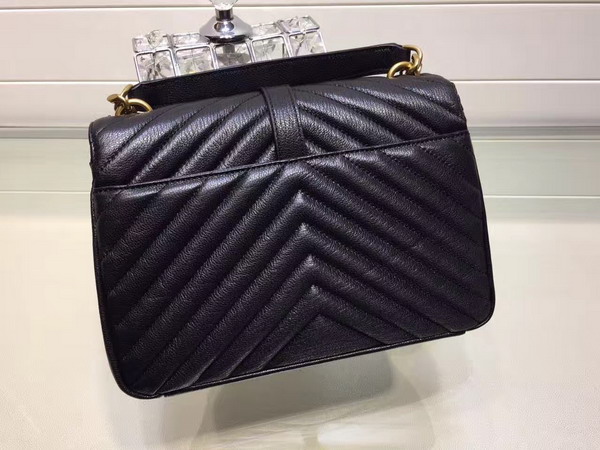 Saint Laurent Medium College Bag in Black Metalasse Leather with Gold Hardwares For Sale