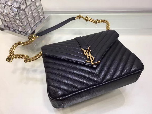 Saint Laurent Medium College Bag in Black Metalasse Leather with Gold Hardwares For Sale