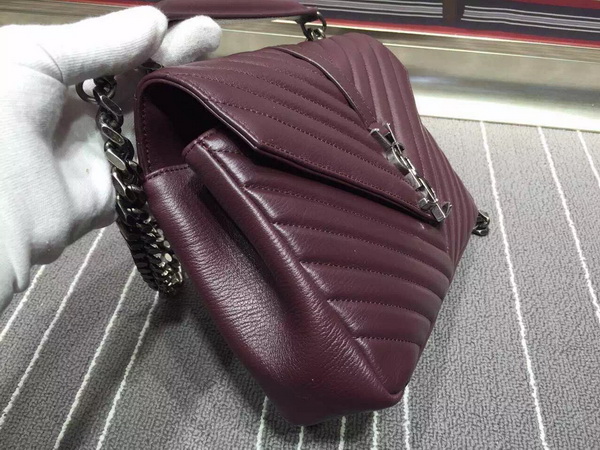 Saint Laurent Medium College Bag in Bordeaux Metalasse Leather for Sale