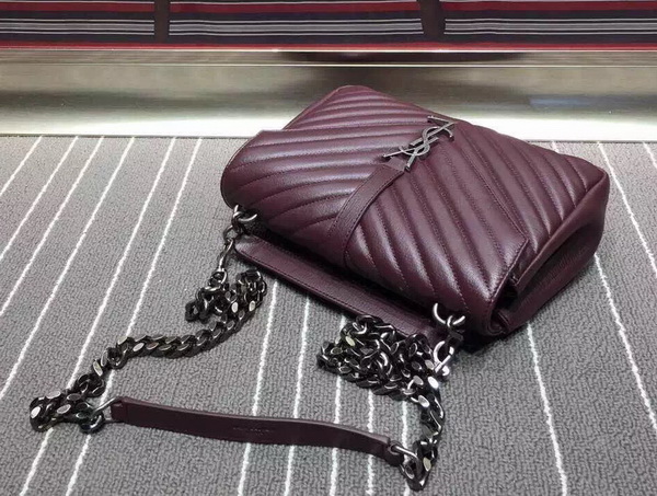 Saint Laurent Medium College Bag in Bordeaux Metalasse Leather for Sale