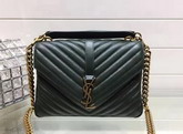 Saint Laurent Medium College Bag in Dark Green Metalasse Leather with Gold Hardwares For Sale
