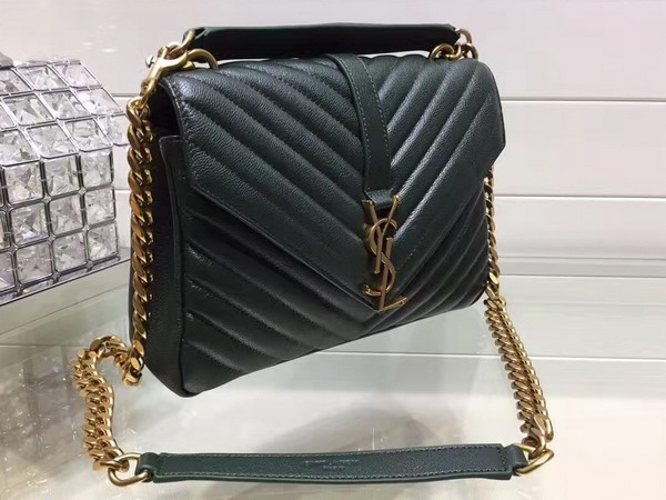 Saint Laurent Medium College Bag in Dark Green Metalasse Leather with Gold Hardwares For Sale