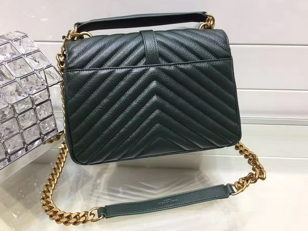 Saint Laurent Medium College Bag in Dark Green Metalasse Leather with Gold Hardwares For Sale