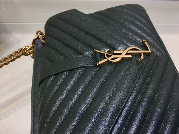 Saint Laurent Medium College Bag in Dark Green Metalasse Leather with Gold Hardwares For Sale