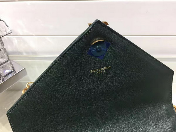 Saint Laurent Medium College Bag in Dark Green Metalasse Leather with Gold Hardwares For Sale