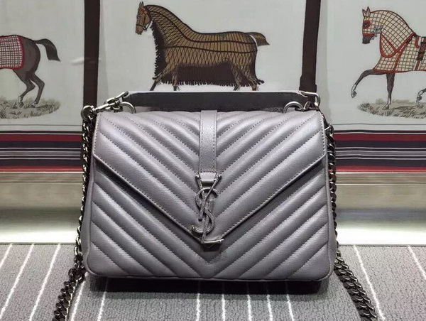 Saint Laurent Medium College Bag in Light Grey Metalasse Leather for Sale