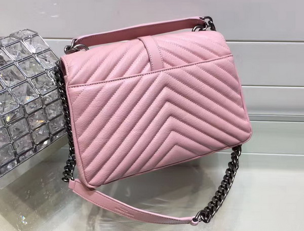 Saint Laurent Medium College Bag in Pink Metalasse Leather For Sale