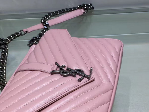Saint Laurent Medium College Bag in Pink Metalasse Leather For Sale