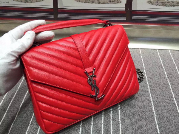 Saint Laurent Medium College Bag in Red Metalasse Leather for Sale