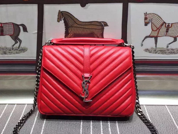 Saint Laurent Medium College Bag in Red Metalasse Leather for Sale