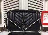 Saint Laurent Medium Soft Envelope Monogram Saint Laurent in Black and Dove White Mixed Matelasse Leather For Sale