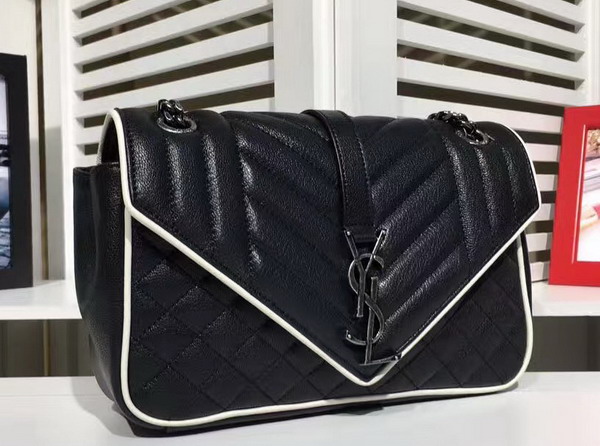 Saint Laurent Medium Soft Envelope Monogram Saint Laurent in Black and Dove White Mixed Matelasse Leather For Sale