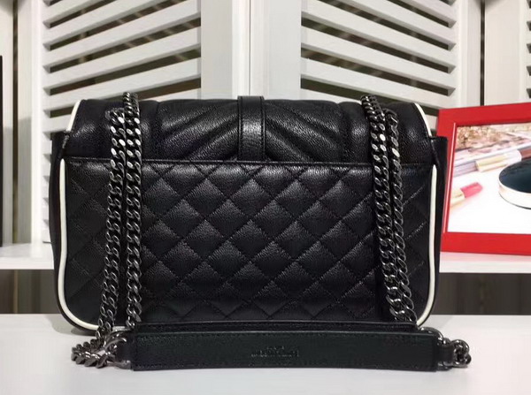 Saint Laurent Medium Soft Envelope Monogram Saint Laurent in Black and Dove White Mixed Matelasse Leather For Sale