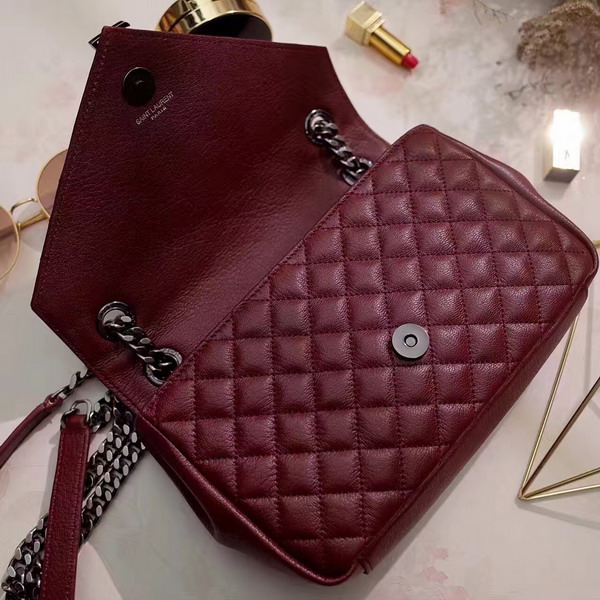 Saint Laurent Medium Soft Envelope Monogram Saint Laurent in Bordeaux Mixed Matelasse Leather For Sale