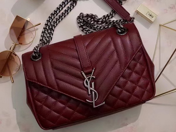 Saint Laurent Medium Soft Envelope Monogram Saint Laurent in Bordeaux Mixed Matelasse Leather For Sale