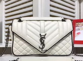 Saint Laurent Medium Soft Envelope Monogram Saint Laurent in Dove White and Black Mixed Matelasse Leather For Sale