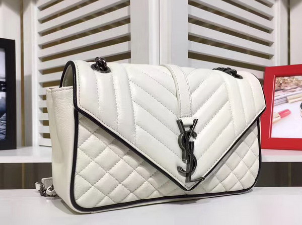 Saint Laurent Medium Soft Envelope Monogram Saint Laurent in Dove White and Black Mixed Matelasse Leather For Sale
