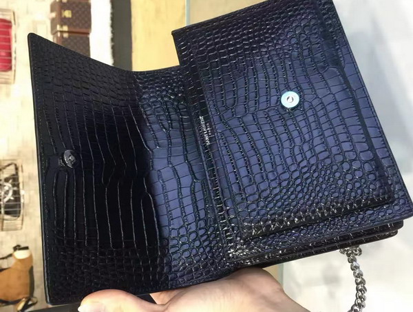 Saint Laurent Medium Sunset Bag in Black Crocodile Embossed Shiny Leather For Sale