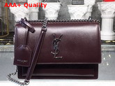 Saint Laurent Medium Sunset Bag in Dark Red Smooth Leather Silver Toned Metal Hardware Replica