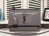 Saint Laurent Medium Sunset Bag in Grey Crocodile Embossed Shiny Leather For Sale