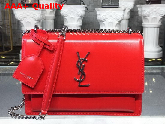 Saint Laurent Medium Sunset Bag in Red Smooth Leather Silver Tone Metal Hardware Replica
