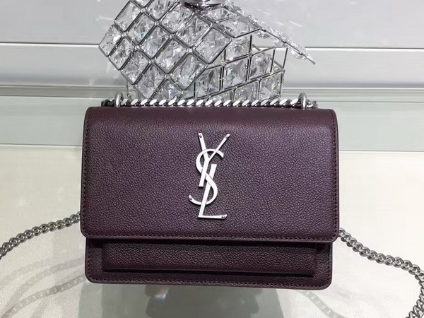 Saint Laurent Medium Sunset Monogram Saint Laurent Bag in Bordeaux Grained Leather for Sale