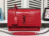 Saint Laurent Medium Sunset Monogram Saint Laurent Bag in Red Crocodile Embossed Shiny Leather For Sale