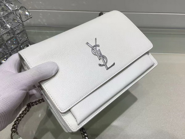 Saint Laurent Medium Sunset Monogram Saint Laurent Bag in White Grain Leather For Sale