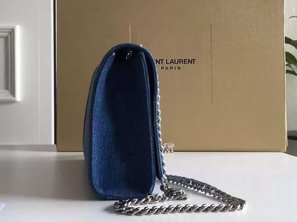 Saint Laurent Medium Tassel Satchel Blue Denim Fabric for Sale