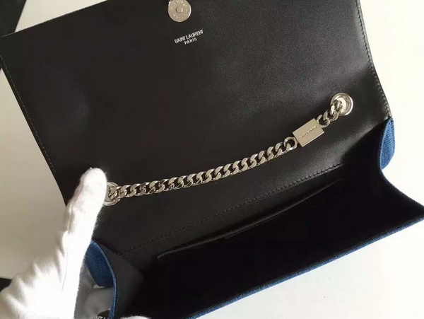 Saint Laurent Medium Tassel Satchel Blue Denim Fabric for Sale