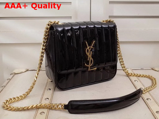 Saint Laurent Medium Vicky Chain Bag in Black Patent Leather Replica