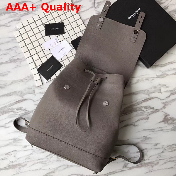 Saint Laurent Men Sac De Jour Souple Backpack in Grey Grained Leather Replica