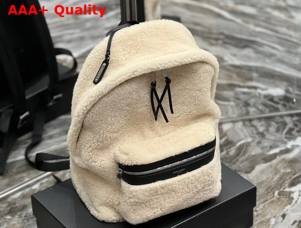 Saint Laurent Mini City Backpack in Beige Shearling Replica