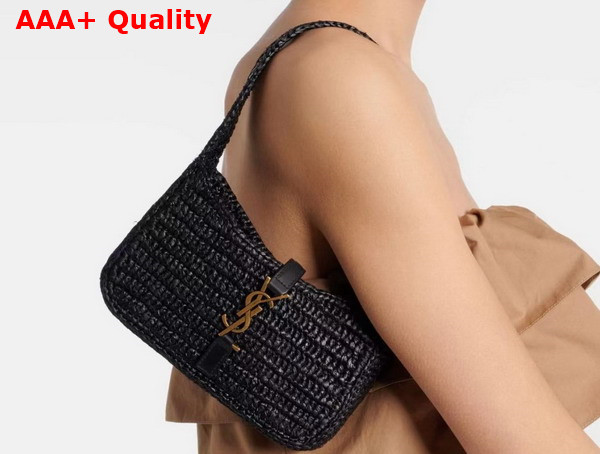Saint Laurent Mini Le 5 A 7 in Black Raffia Replica