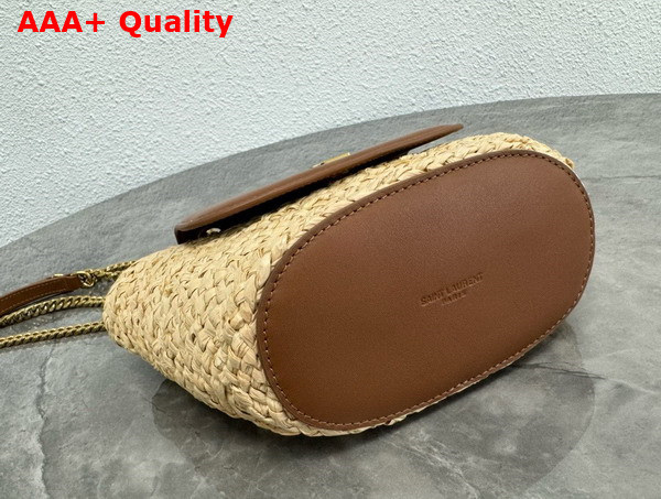 Saint Laurent Mini Manon in Raffia and Aged Vegetable Tanned Leather Naturel and Brick Replica