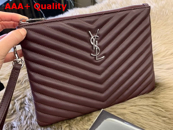 Saint Laurent Monogram A5 Pouch in Dark Legion Red Matelasse Leather Replica