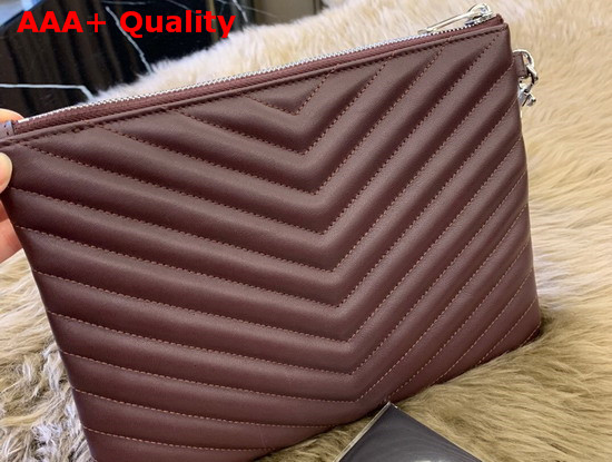Saint Laurent Monogram A5 Pouch in Dark Legion Red Matelasse Leather Replica