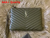 Saint Laurent Monogram A5 Pouch in Light Khaki Matelasse Leather Replica