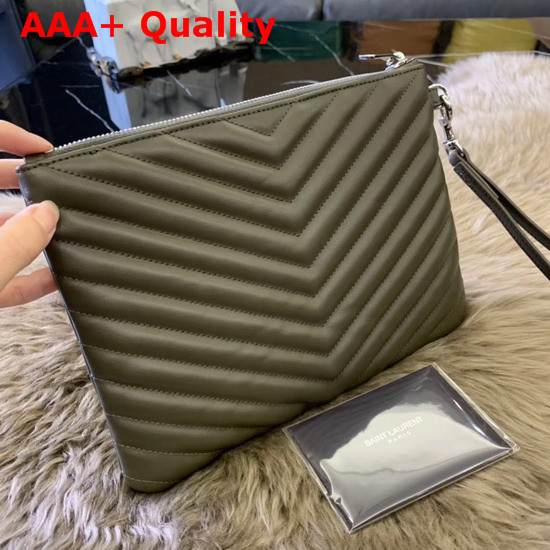 Saint Laurent Monogram A5 Pouch in Light Khaki Matelasse Leather Replica