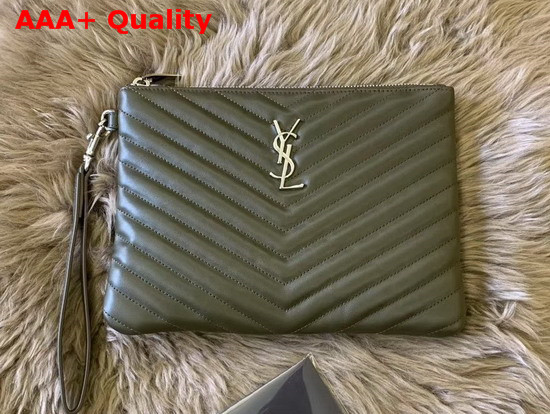 Saint Laurent Monogram A5 Pouch in Light Khaki Matelasse Leather Replica